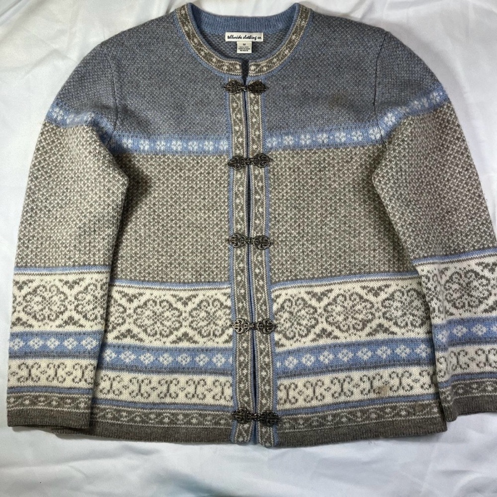 Vintage Gray & Blue Wool Cardigan